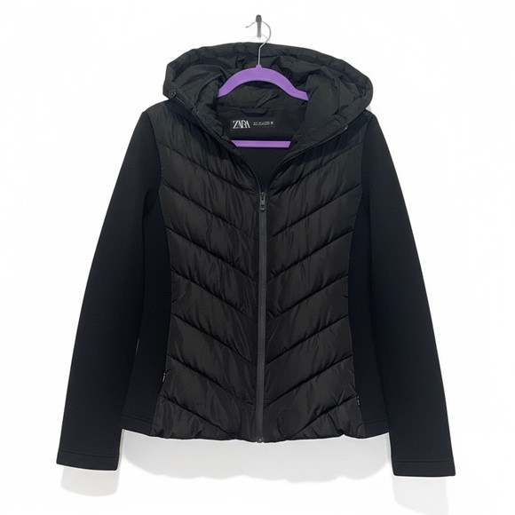 Zara Women's Black Hooded Puffer Jacket - Picture 2 of 4